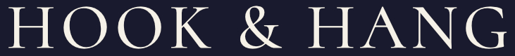 Brand logo text reading HOOK & HANG on a dark background